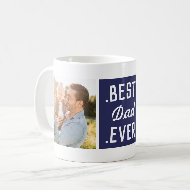 Taza De Café Personalizado Azul Moderno 2 Foto Mejor Papá Nunca (Anverso izquierdo)