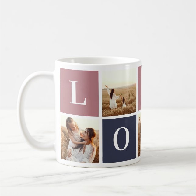 Taza De Café Personalizado azul rosado moderno foto madre hija  (Izquierda)