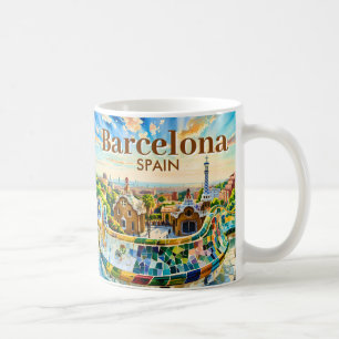 Taza De Café Personalizado Barcelona España Acuarela Park Guell