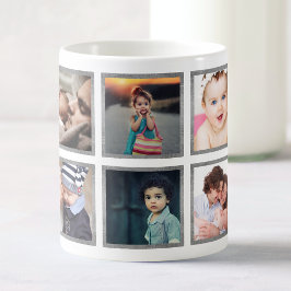 Taza De Café Personalizado Bebé Collage de fotos Elegante Plata