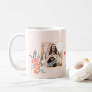 Taza De Café Personalizado BFF Foto Coral Flor color de agua ro