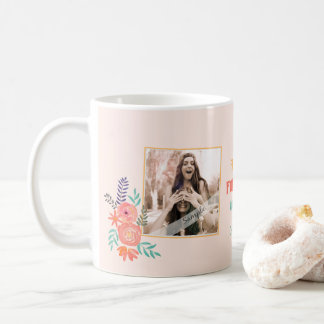 Taza De Café Personalizado BFF Foto Coral Flor color de agua ro