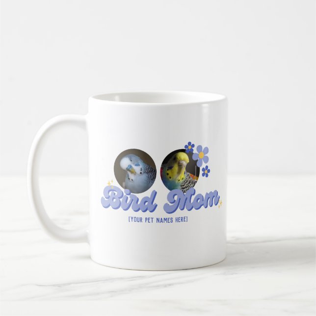 Taza De Café Personalizado "Bird Mom" Foto y Nombre Mug - Perso (Izquierda)
