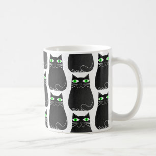 Taza De Café Personalizado Black Kitty Green Eyes