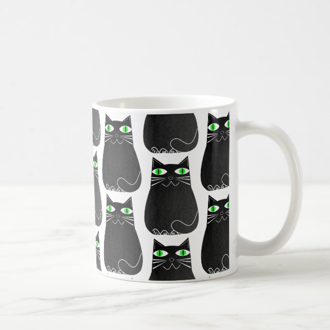 Taza De Café Personalizado Black Kitty Green Eyes (Derecha)
