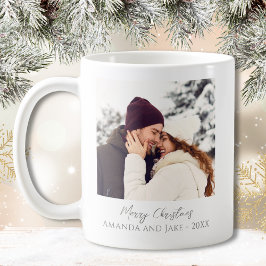 Taza De Café Personalizado blanco moderno Feliz foto de Navidad
