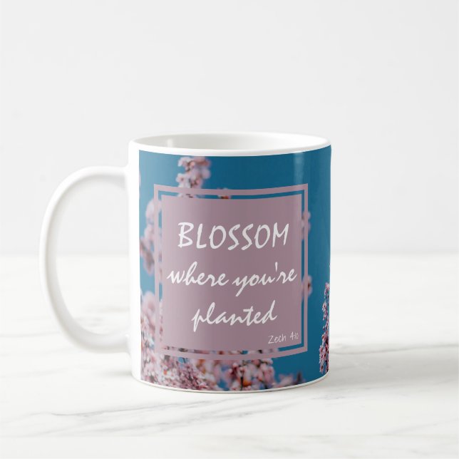 Taza De Café Personalizado BLOSSOM Inspirador DONDE ESTÁ PLANTA (Izquierda)