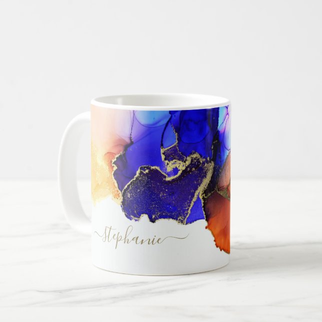 Taza De Café Personalizado Blue Alcohol Ink Coffee Mug (Anverso izquierdo)