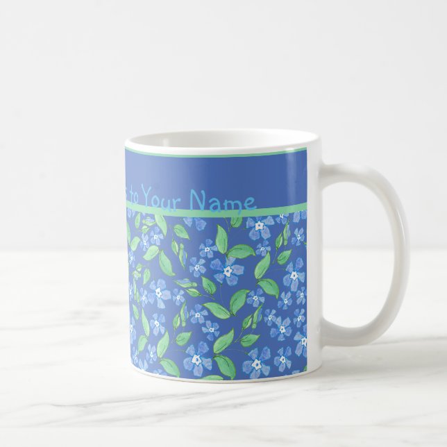 Taza De Café Personalizado Blue Periwinkles Ditsy Floral Patter (Derecha)