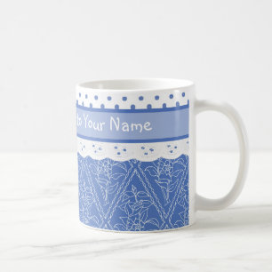 Taza De Café Personalizado Blue Periwinkles Polka Dots Faux Lac