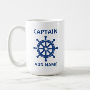 Taza De Café Personalizado Blue Ship Wheel Capitán Añadir nombr