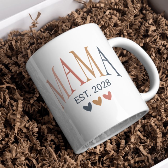 Taza De Café Personalizado Boho Mama Est. Mug 2028, regalo de m (boho mama mug, first time mom gift, personalized mom mug, new mom coffee cup, custom mom gift,)
