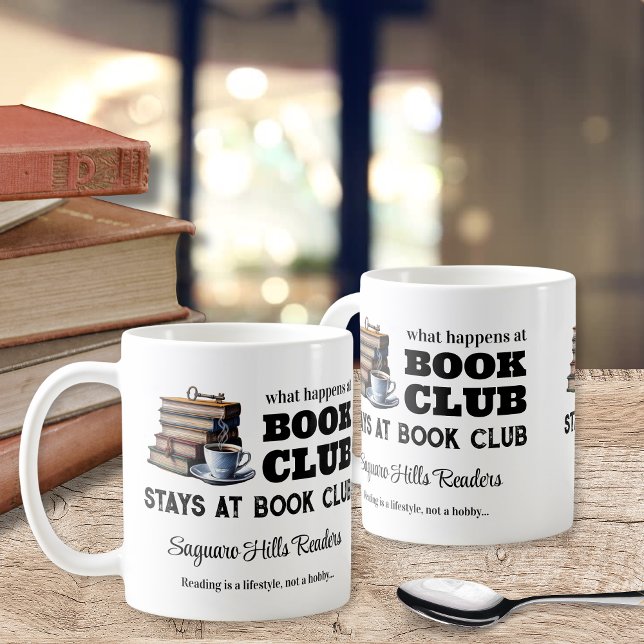 Taza De Café Personalizado Book Club Nombre Coffee Mug Gift (custom what happens at book club stays at book club personalized coffee mugs gifts for reading books)