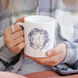 Taza De Café Personalizado Bow Pastel Monogram Mug Winter Flora