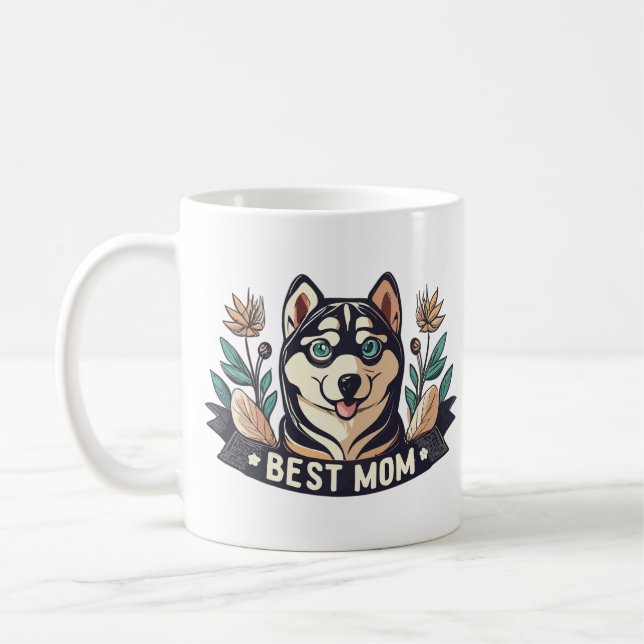 Taza De Café Personalizado caprichosa Siberian Husky Dog Mom (Izquierda)