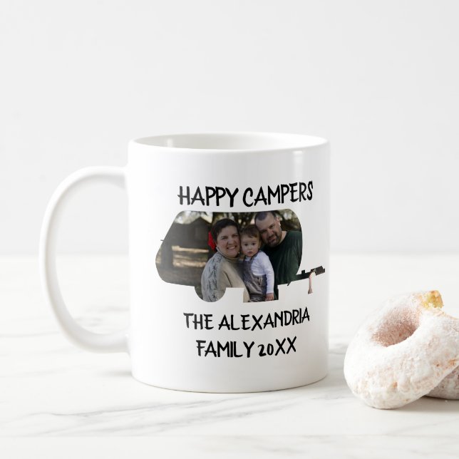 Taza De Café Personalizado caravana caravana familia foto campi (Con donut)