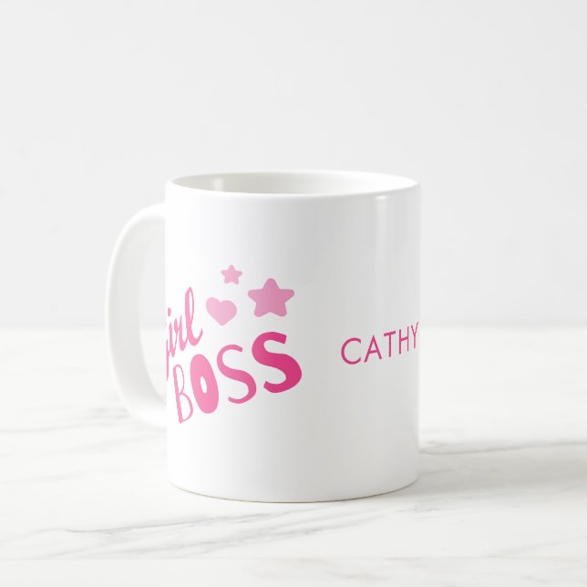 Taza De Café Personalizado Chica Jefe Corazones Nombre Café Mug (Anverso izquierdo)