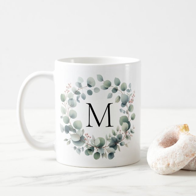 Taza De Café Personalizado Clásico Eucalipto Verde Foliage Wrea (Con donut)