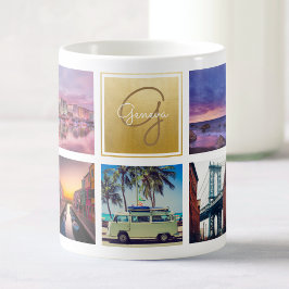 Taza De Café Personalizado Collage de fotos de viaje Monograma 