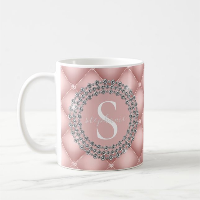 Taza De Café Personalizado con manchas de monograma rosado de R (Izquierda)