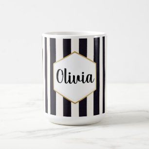 Taza De Café Personalizado con rayas blancas y negras