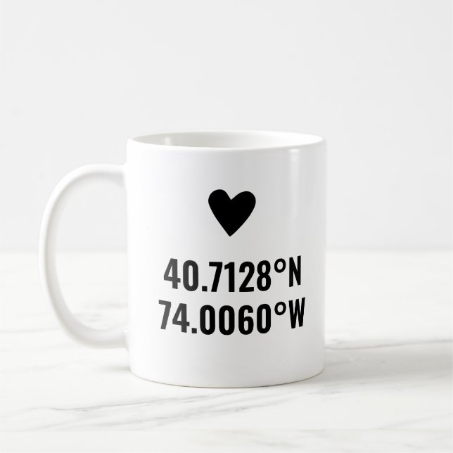 Taza De Café Personalizado coordina San Valentín de longitud (Izquierda)