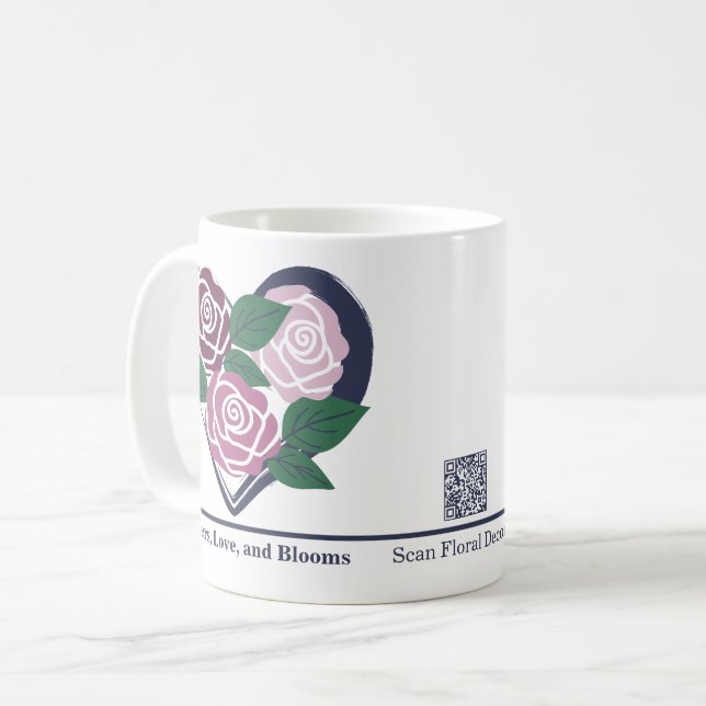 Taza De Café Personalizado Corazón de Rosas Florist Merch Mug (Anverso izquierdo)