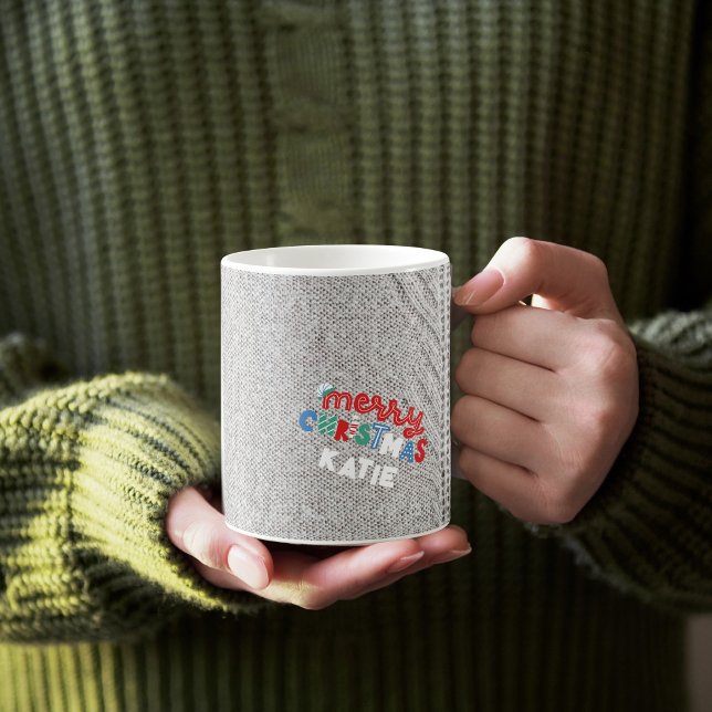 Taza De Café Personalizado Cosy Gray Knit Winter | Feliz Navida (Subido por el creador)