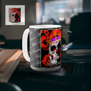 Taza De Café Personalizado Cráneo Gótico Rojo Roses Café Mug