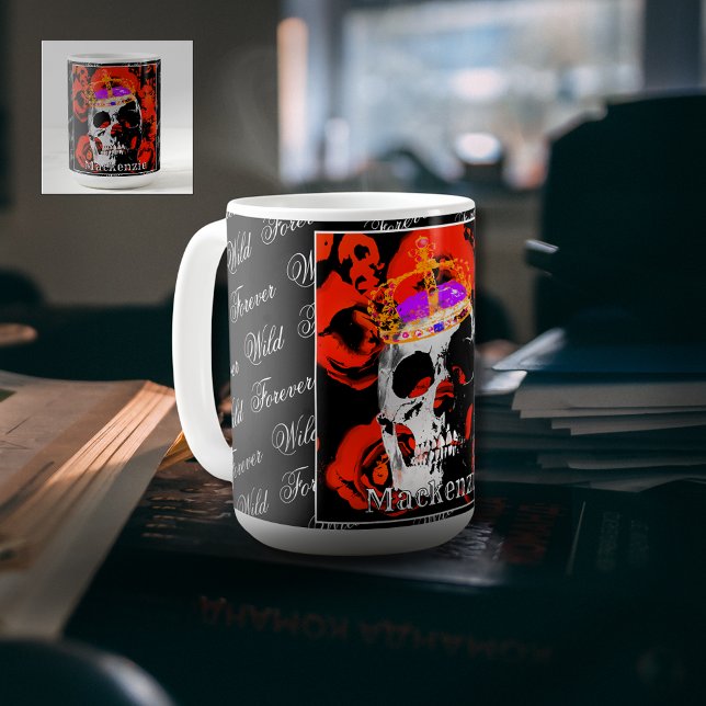 Taza De Café Personalizado Cráneo Gótico Rojo Roses Café Mug (Subido por el creador)
