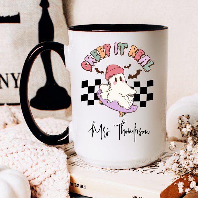 Taza De Café Personalizado Creep It Real Skateboarding Ghost Ha (Subido por el creador)