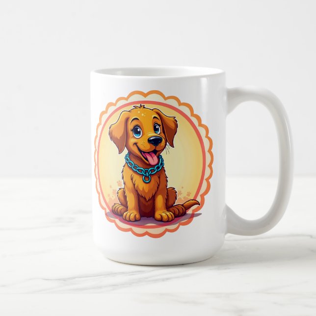 Taza De Café Personalizado Cuidadoso Cachorro Con Collar Azul (Derecha)