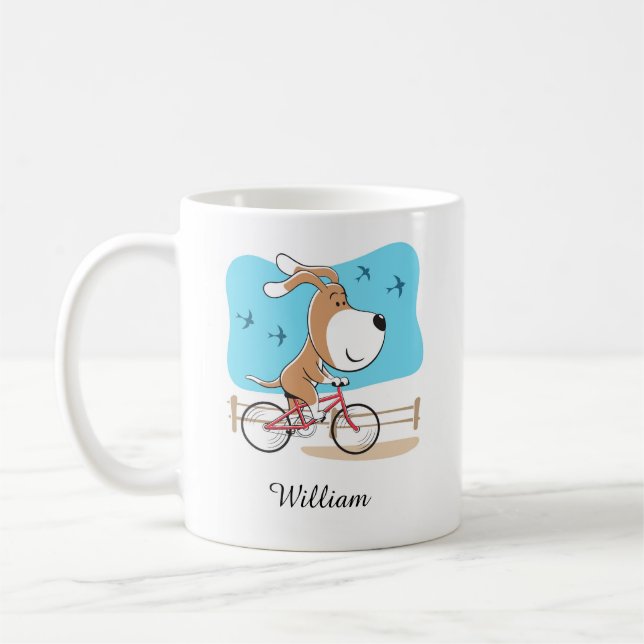 Taza De Café Personalizado Cute Perro Cachorro Bicicleta (Izquierda)