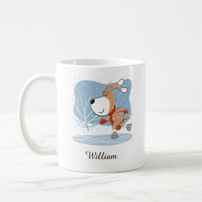 Taza De Café Personalizado Cute Perro Cachorro Patinaje Hielo D (Izquierda)