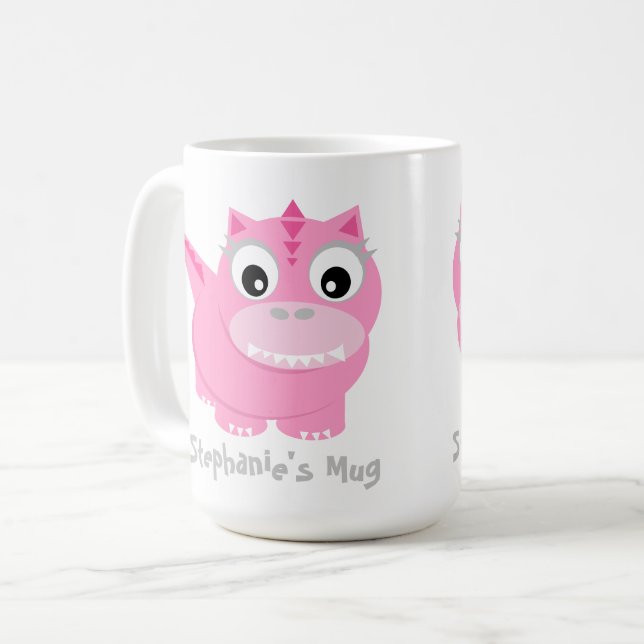 Taza De Café Personalizado Cute Pink Dino Kawaii (Anverso izquierdo)