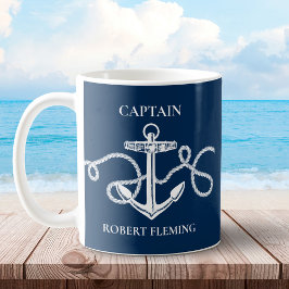 Taza De Café Personalizado de Ancla de Nombre del Capitán Náuti