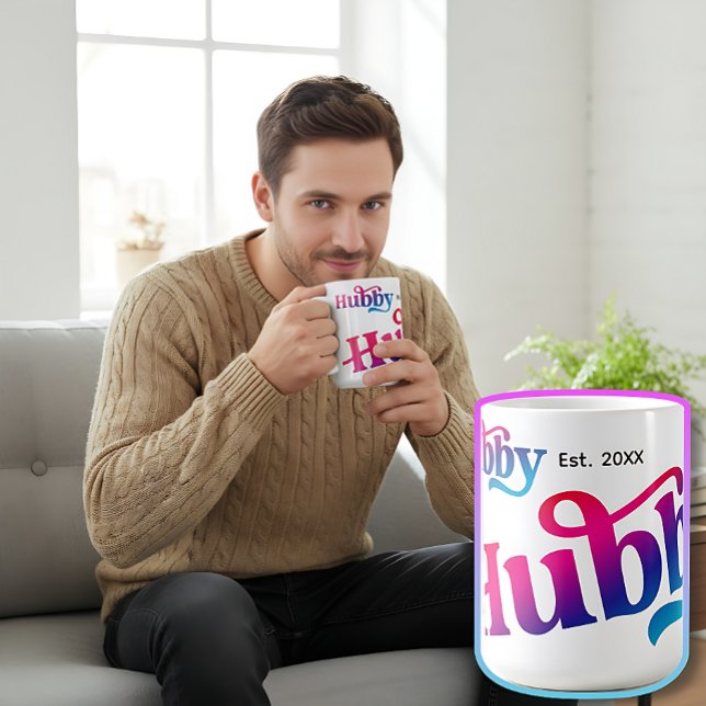Taza De Café Personalizado de Aniversario de Pareja Hubby Boda  (Zazzle Hubby Couple Wedding Anniversary Custom Colorful Coffee Mug Birthday Christmas Holiday Gift)