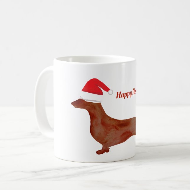 Taza De Café Personalizado de Año Nuevo Dachshund Mug (Anverso izquierdo)