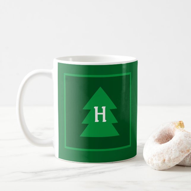 Taza De Café Personalizado de Árbol Verde Oscuro de Navidad Pri (Con donut)