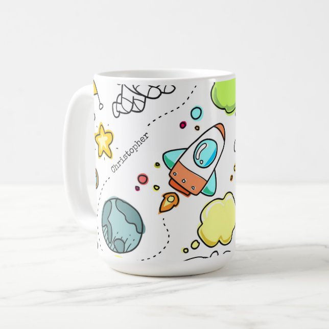 Taza De Café Personalizado de astronauta de los cohetes espacia (Anverso izquierdo)