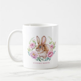 Taza De Café Personalizado de conejo y flores rosadas cute Wate