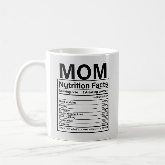 Taza De Café Personalizado de datos sobre nutrición de mamá (Izquierda)