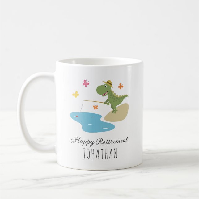 Taza De Café Personalizado de Dinosaurio Feliz Jubilación (Izquierda)