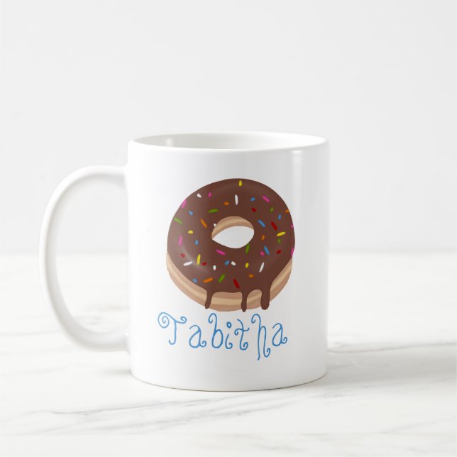 Taza De Café Personalizado de donut chocolate nombre azul café (Izquierda)
