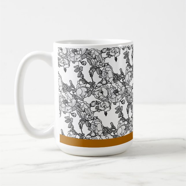 Taza De Café Personalizado de escala gris de rama de Rosa (Izquierda)