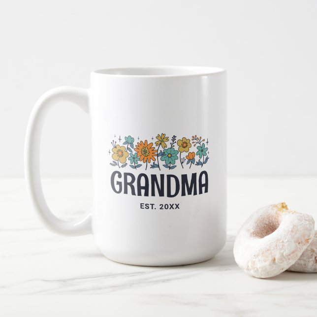 Taza De Café Personalizado de Flor Groovy Floral Vintage Grandm (Con donut)