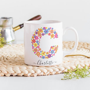 Taza De Café Personalizado de Flores Monográficas Texto - Letra