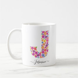 Taza De Café Personalizado de flores monogramo Texto - Letra fl