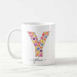 Taza De Café Personalizado de flores monogramo Texto - Letra fl