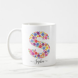 Taza De Café Personalizado de flores monogramo Texto - Letra fl
